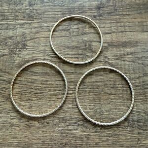 Set of 3 Stackable Textured Gold Color Bracelets